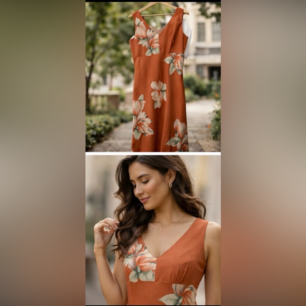 🌺Banana Republic Tropical Tangerine Floral Summer Dress🌸 - Picture 3 of 8